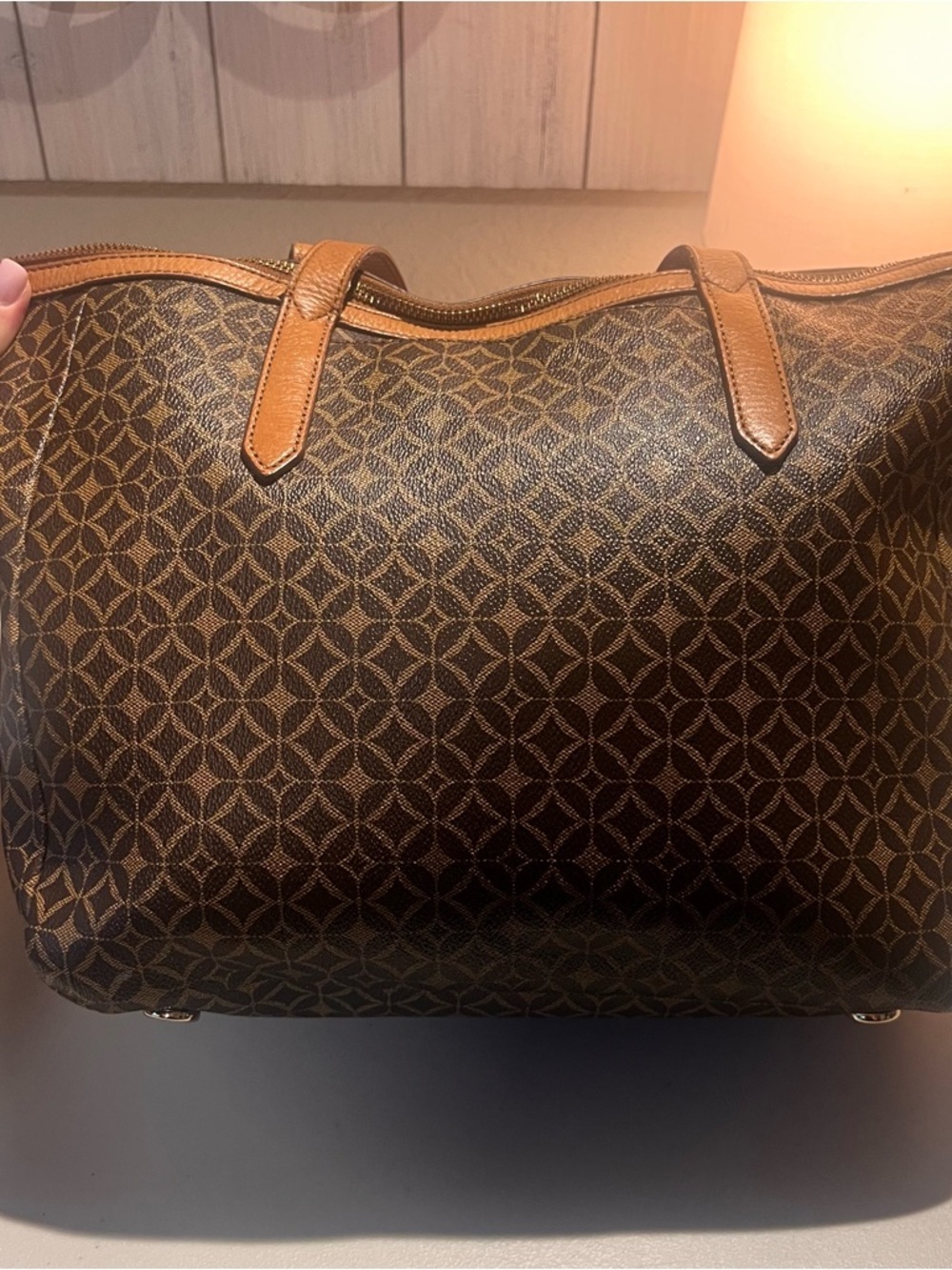 Fossil Sydney Tan & Chocolate Coated Canvas Tote Bag - Picture 7 of 10
